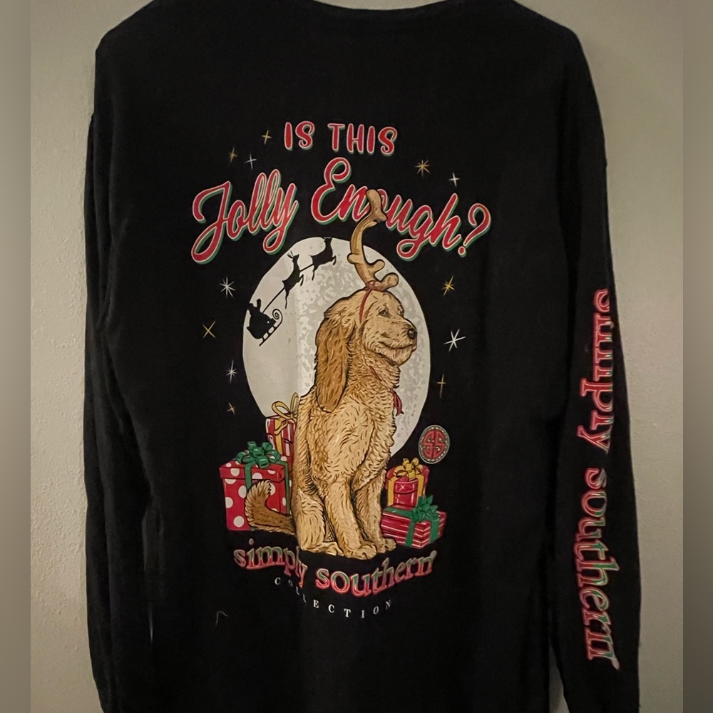Simply Southern T-Shirt Womens L Black Christmas Labradoddle Dog